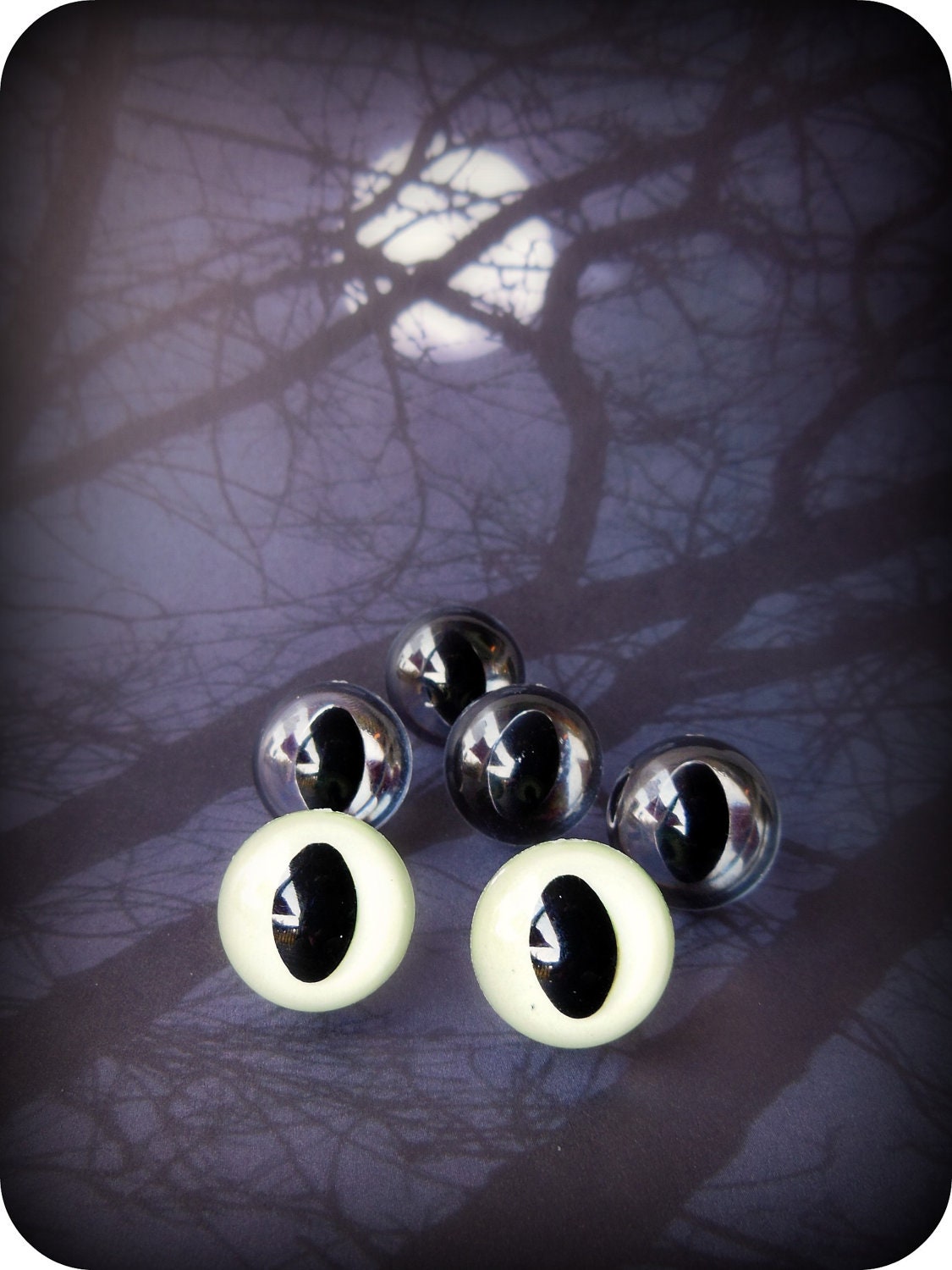 15mm GLOW in the Dark Cat Eyes - 3 pairs Craft Safety Eyes
