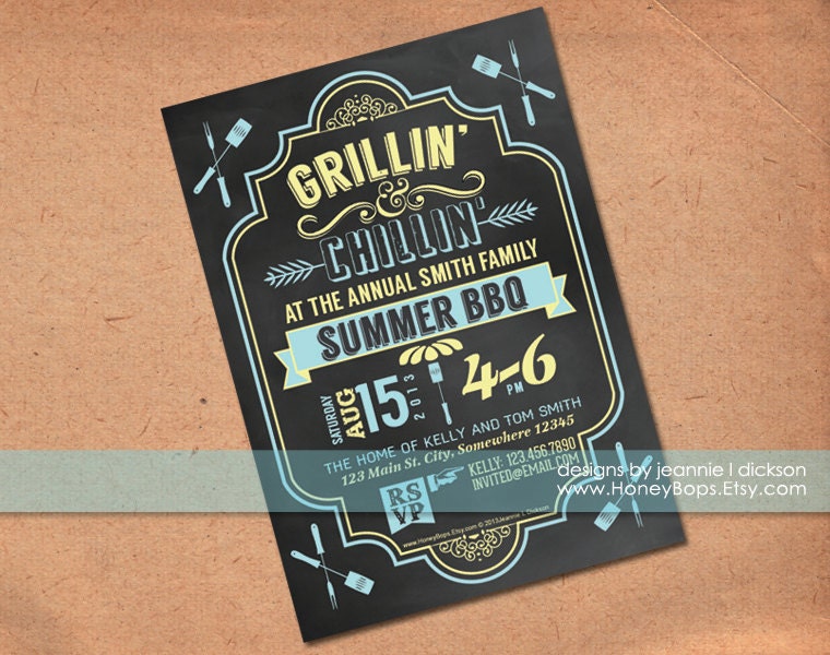 Chalkboard Summer BBQ invitation - Printable Digital File Il_570xn