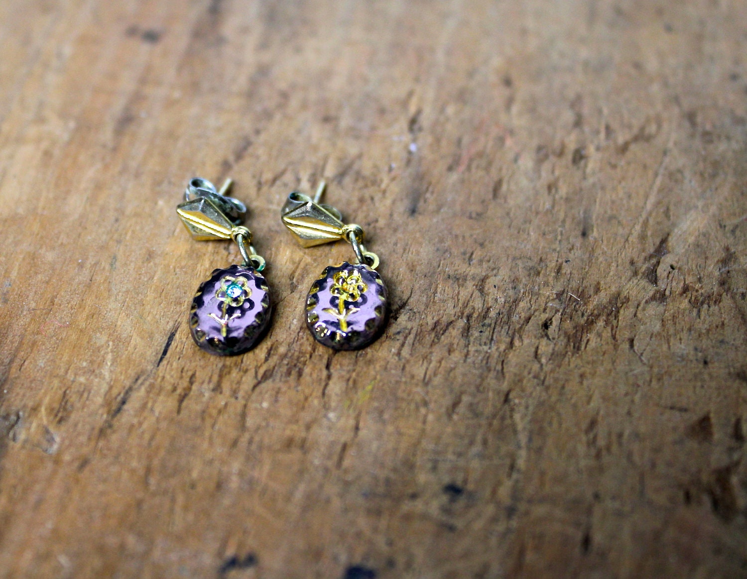 Dangle Earrings / Spring Pink Floral Post Earrings