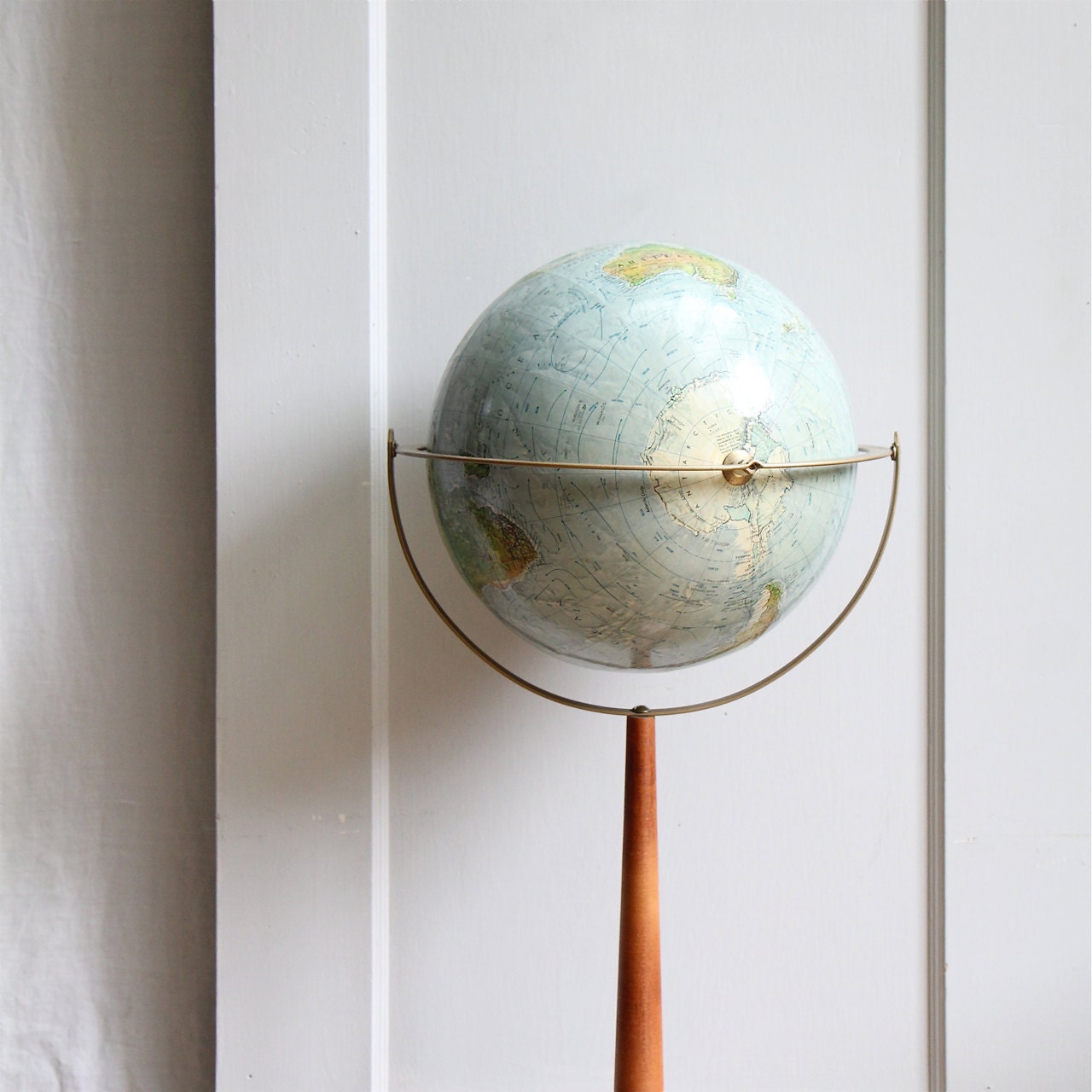 Mid Century Standing Globe on Wood Stand