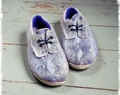Snake skin print felted women derby shoes - purple, gray