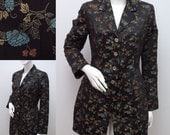 Vintage Jacket 80s Black Jacquard Fitted Jacket by Monsoon Size Medium