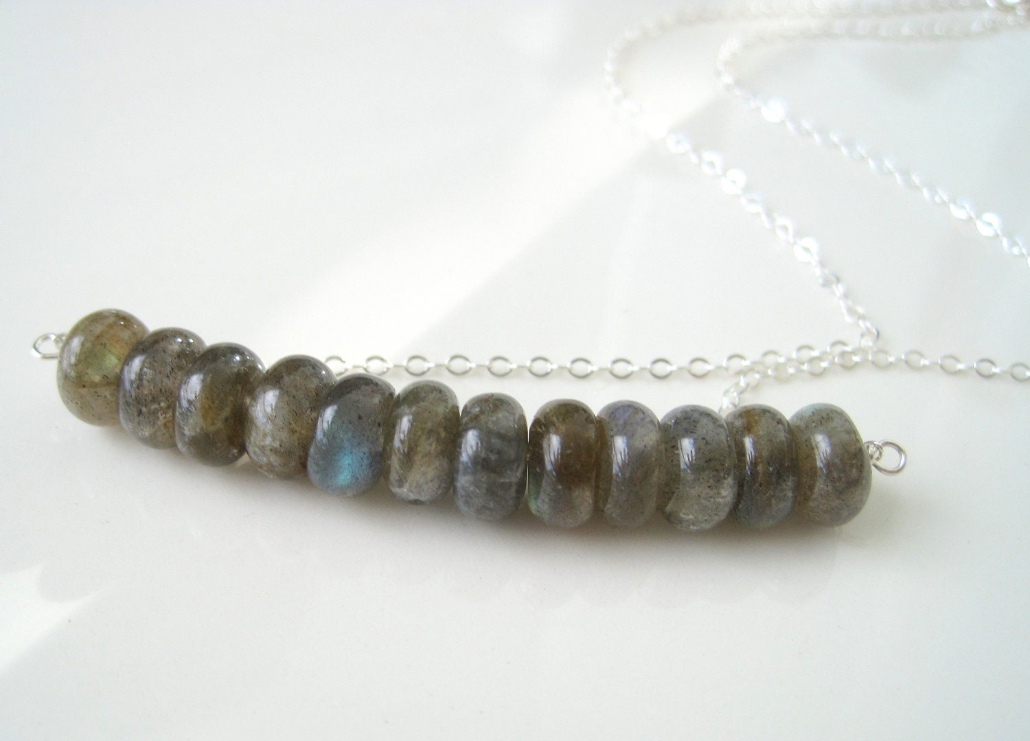Labradorite and sterling silver bar necklace, simple, modern, boho - ready to ship