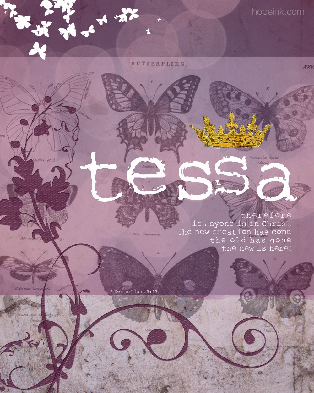 Personalized Vintage Butterfly Name Print, New Creation (11x14)