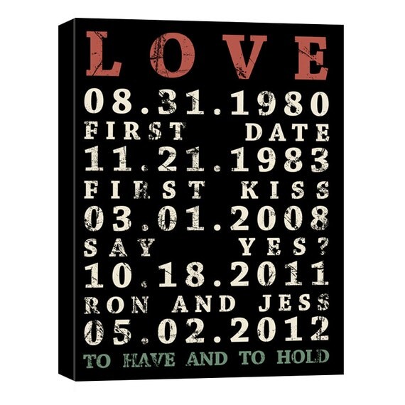 Special Dates Wedding Canvas Art  Vintage style art modern typography 12x16 Wall Decor