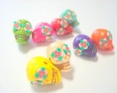 The Red Rose Rainbow Flower Collection of 8 Horizontally Drilled Howlite Sugar Skull Beads 13mm