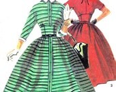 1950s Dress Pattern Simplicity 4830 Full Skirt Kimono Sleeve Shirtdress Detachable Collar and Cuffs Vintage Sewing Pattern Bust 32