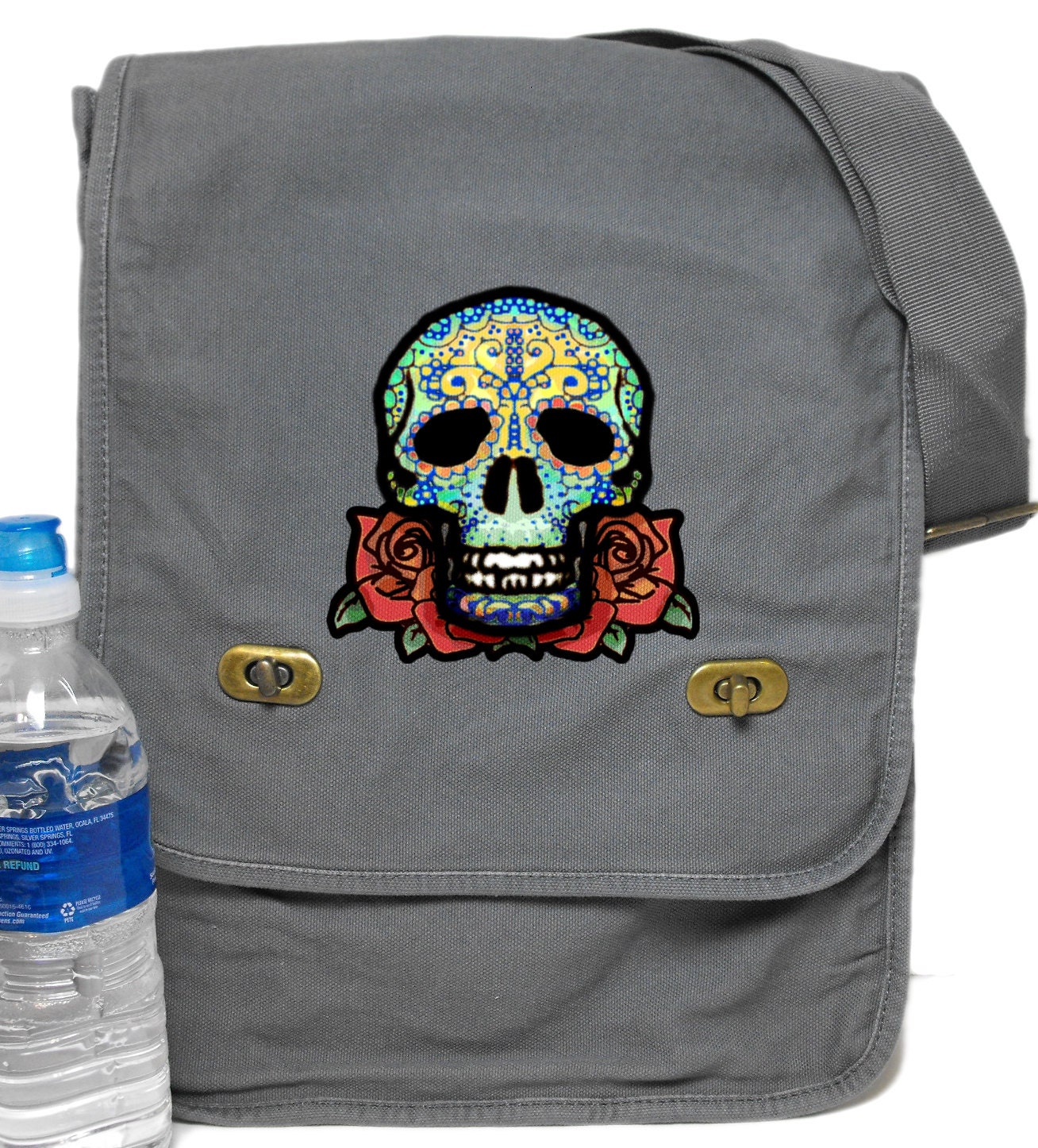 Sugar Skull Field Messenger Bag Day of the Dead Print