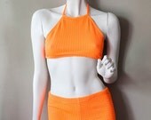 Vintage NEON Orange Halter Bikini - Size Medium/Large