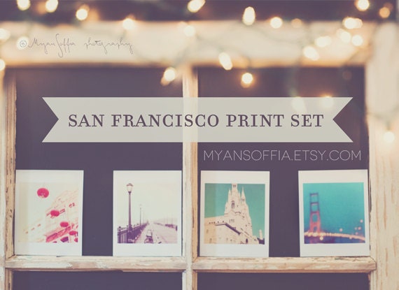 San Francisco photography tiny prints, photos pastel retro nursery home decor, Golden Gate, Trans America, Coit, Painted Ladies, under 25
