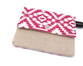 Purse / Coin Purse / Card Pouch - Hand Printed Cotton & Linen with Snap Closure