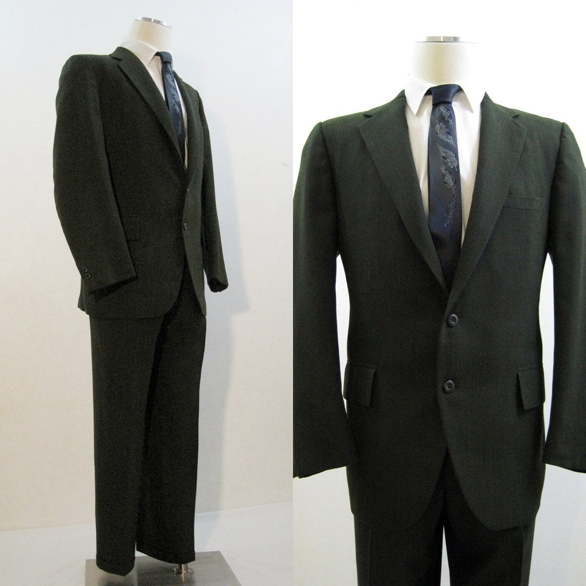 50s 60s Suit Vintage Men's Green Blue Pinstriped Jacket & Pants 42 Mod Mad Men