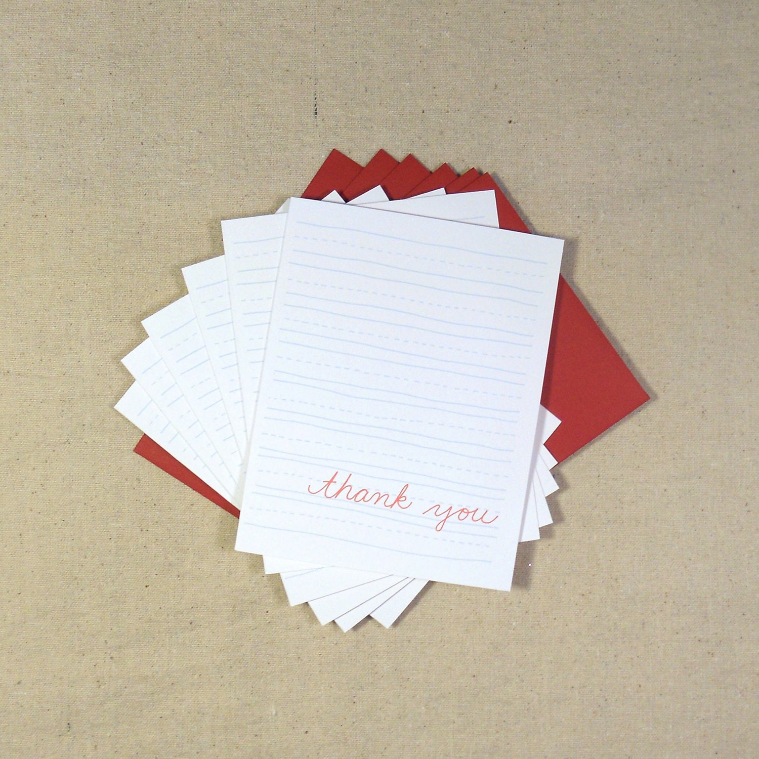 School Paper Cursive Thank You Notes,  Set of 6