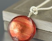 Tangerine Orange Murano Venetian glass pendant with sterling chain