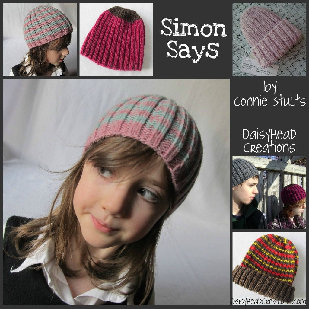 Simon Says- Beanie Knitting Pattern- Toque- Premie thru Adult Sizes- Hat Pattern ONLY