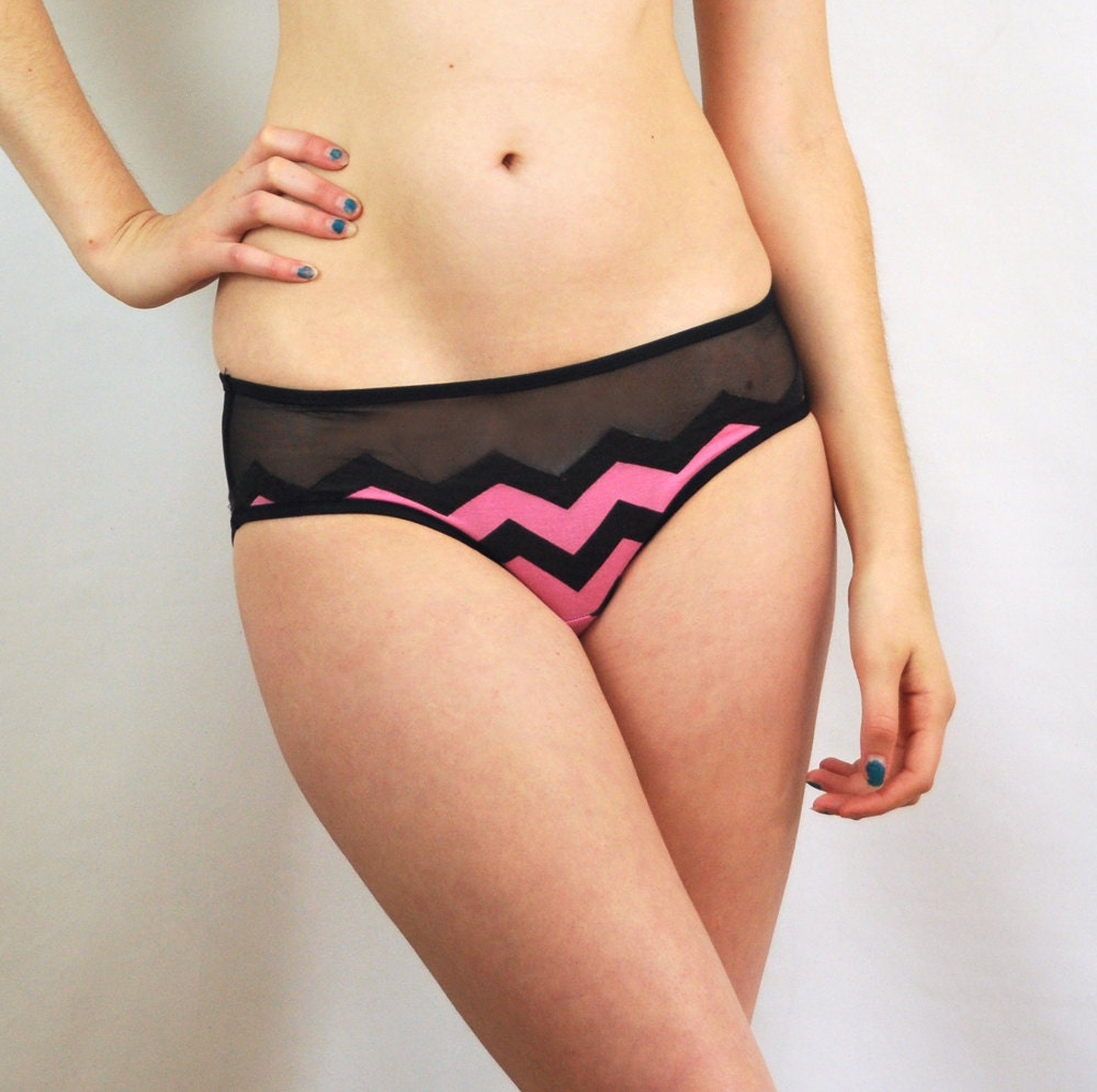 Panties with pink and black chevron print lingerie underwear