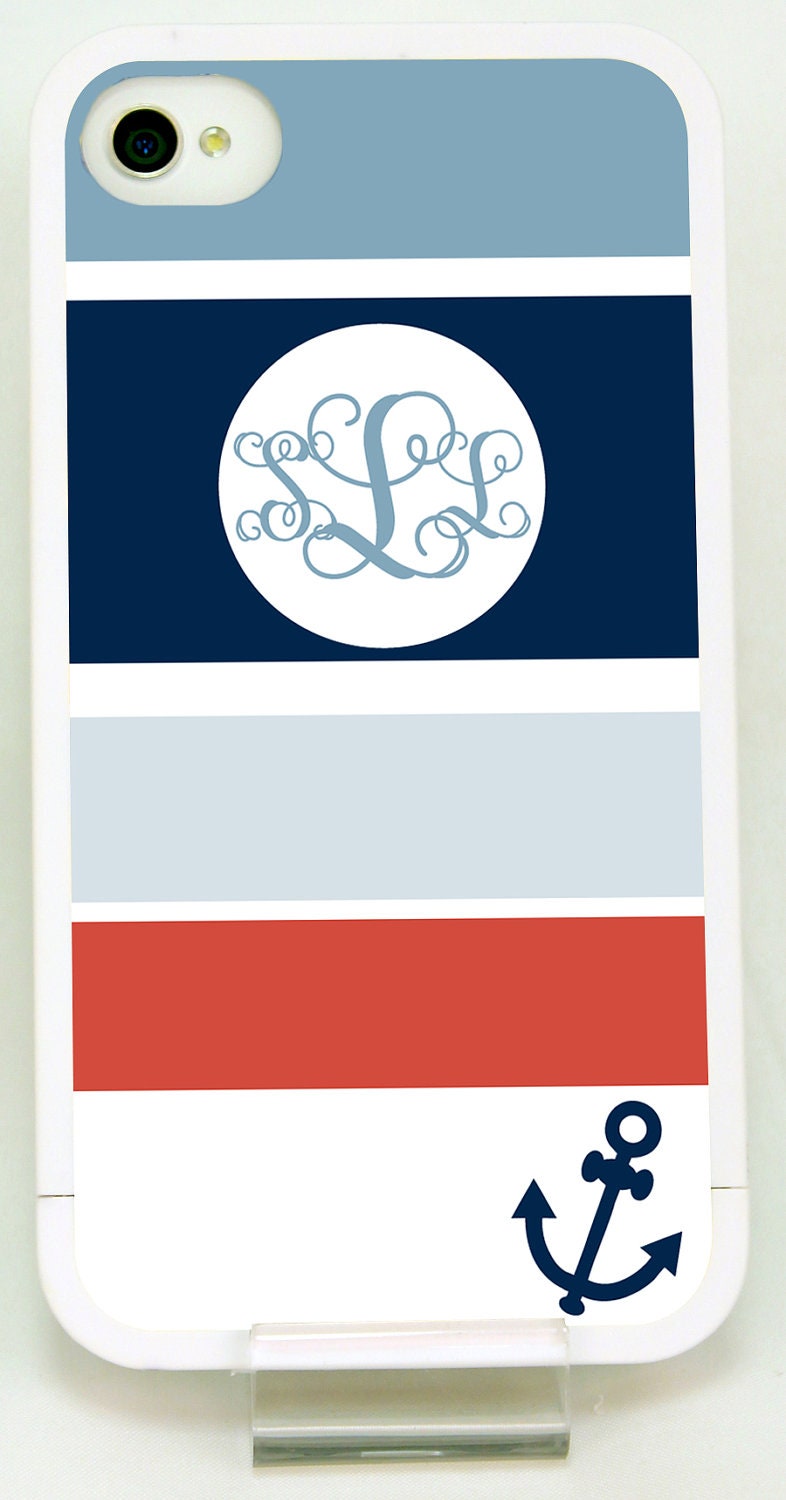 Monogram Iphone 4 Case Nautical Preppy Personalized Case