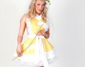 Dots Diner Apron "Lemon Chiffon Tiffany Style" - Sexy in Lemon Wedding Day Apron DOTTIE Full Pin-Up Apron