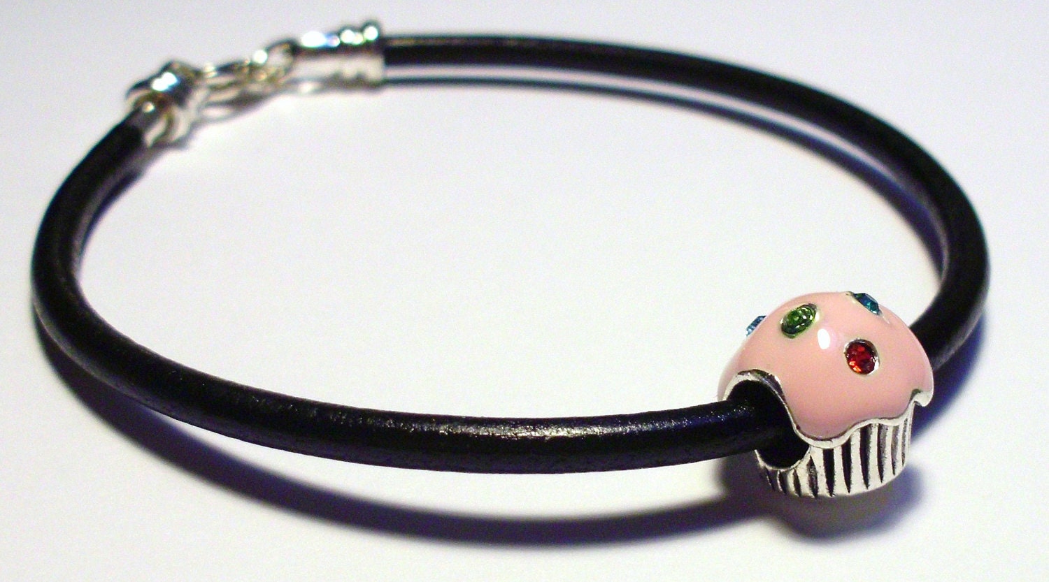 Cupcake Charm Leather Bracelet