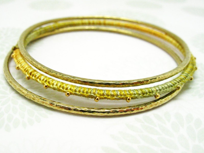 Water - Handmade Hammer Textured Stackable Brass Bangles