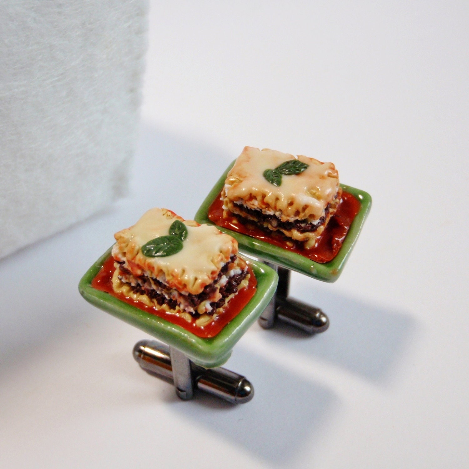 Lasagna Cufflinks - Italian Food cufflinks - Miniature Food Art Jewelry - Schickie Mickie Original 100% handmade