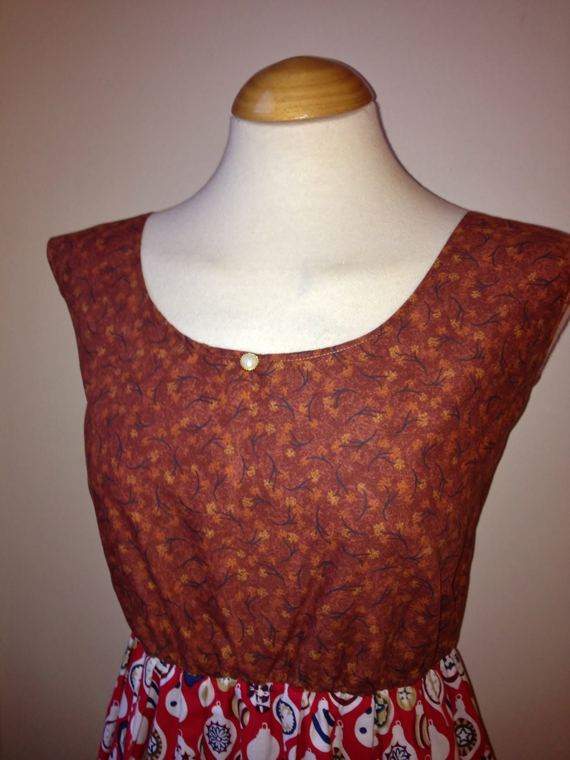 SALE...Christmas Bauble Dress Browns and Reds  / Handmade / M L