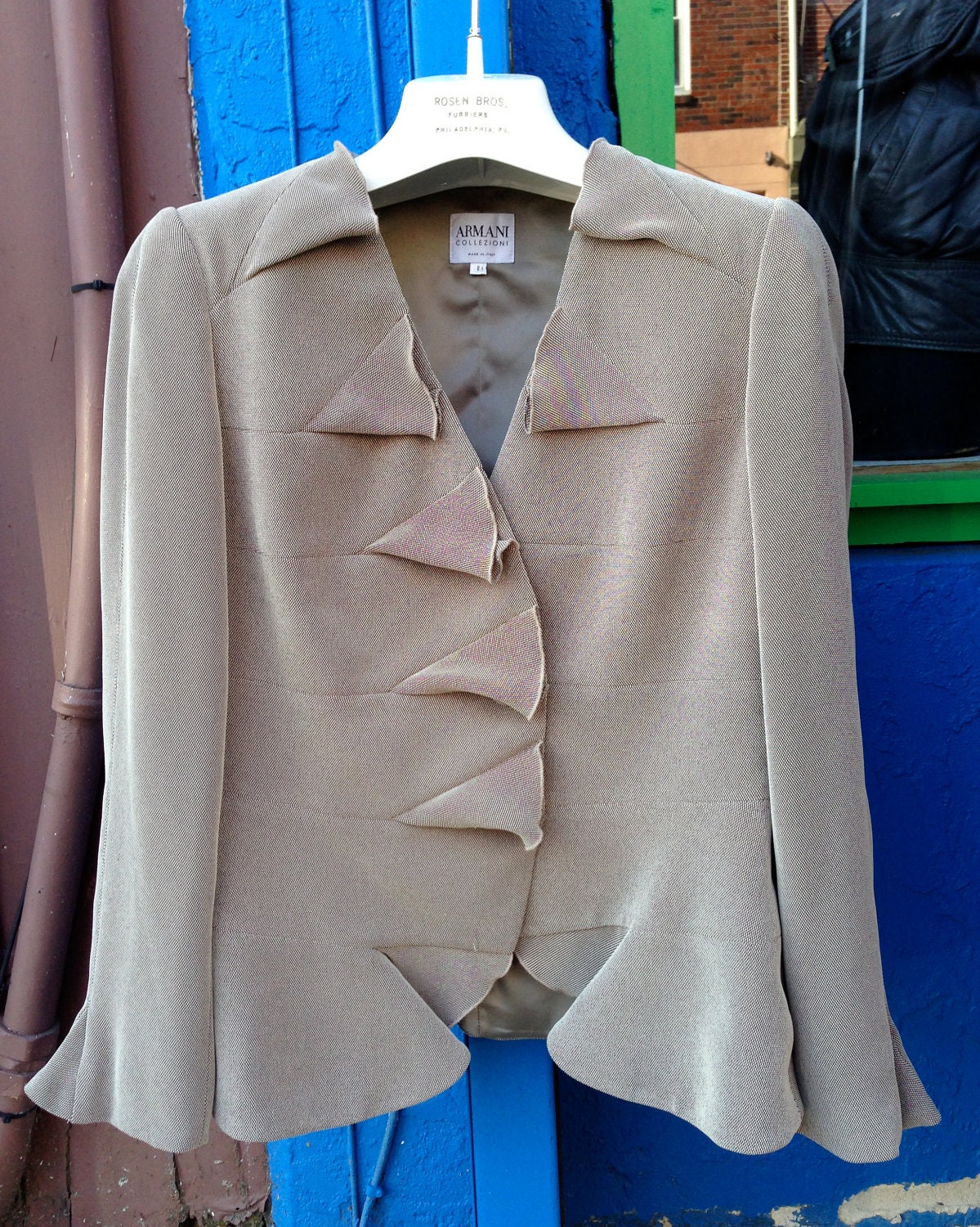 Armani Collezioni Grey Pleated Ruffle Jacket