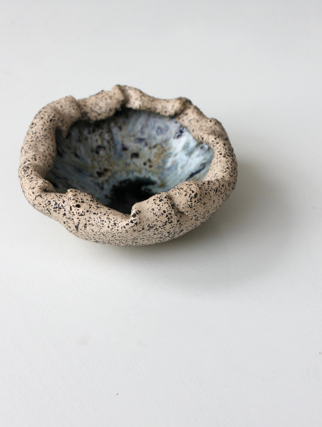 Original handmade Pottery Bowl with Blue Grey Glaze/ Pottery Clay with black chamotte