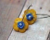 CLEARANCE 40% OFF Floral Hoop Earrings - Yellow, Sky Blue, White - Flower Petals - Polymer Clay - Silver - Summer Fashion - Gift Box