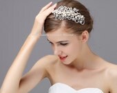 Wedding Hair Accessories, Bridal HeadBand Hairband,  Ivory White Pearls  Vintage Rhinestone Silver Bridal  Hair band Jewelry Tiara HB30