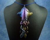 Deep Space Squid Necklace, Dark Polymer Clay Cephalopod Jewelry