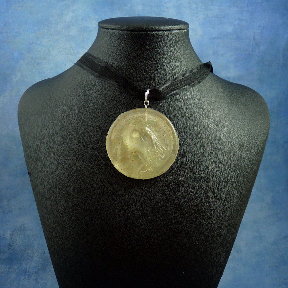 Silver Frost Cthulhu Cameo Necklace, Handmade Resin Jewelry