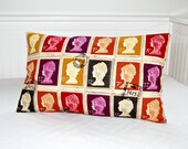stamps pillow cover purple red mustard gold charcoal grey burnt orange 12 x  20 inch postage stamp lumbar cushion cover uk