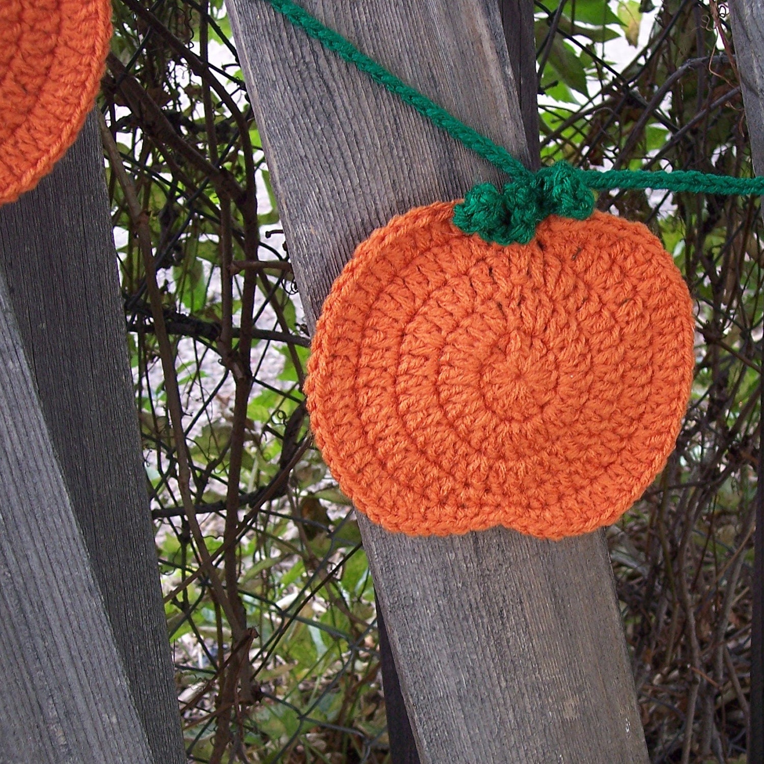 Crocheted Pumpkin Garland - Pumpkin Spice Rustic Autumn Harvest Fall Autumn Decor Thanksgiving Bunting