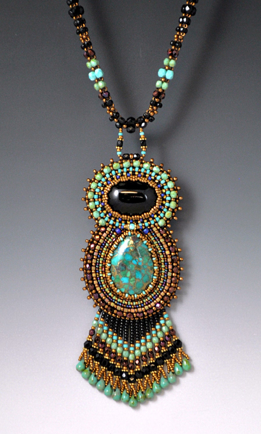 Bead Embroidered, Beadwork, Beadwoven, Turquoise Goddess Necklace
