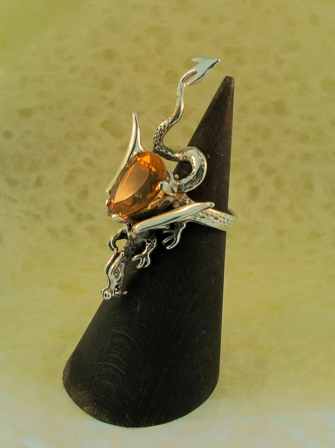 Sculpture Dragon Ring With Citrine