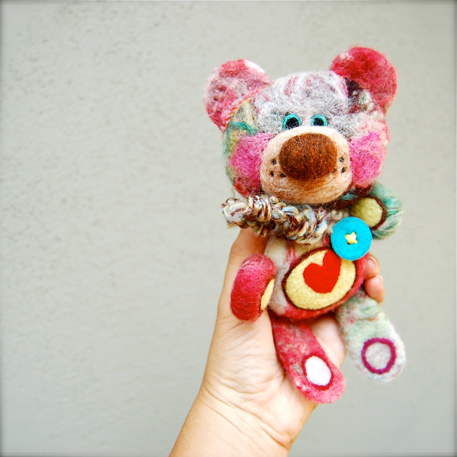 Needle Felted One of a Kind Rainbow Teddy Bear