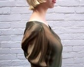 1930s Mossy Green Liquid Satin Floor Length Gown Sm
