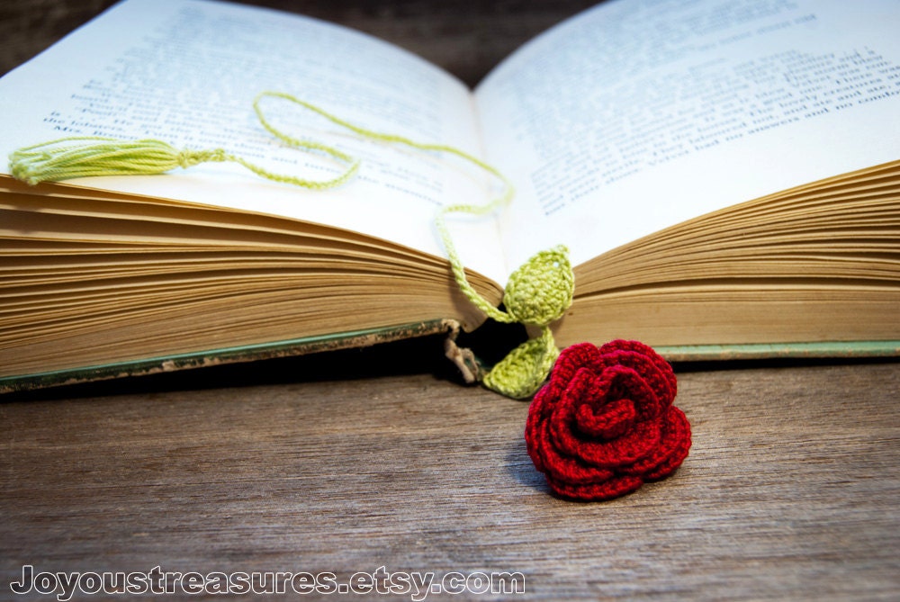 Crochet Flower Bookmark Handmade Red Rose