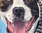 PIT BULL dog art print brindle blue bright colors 8x10