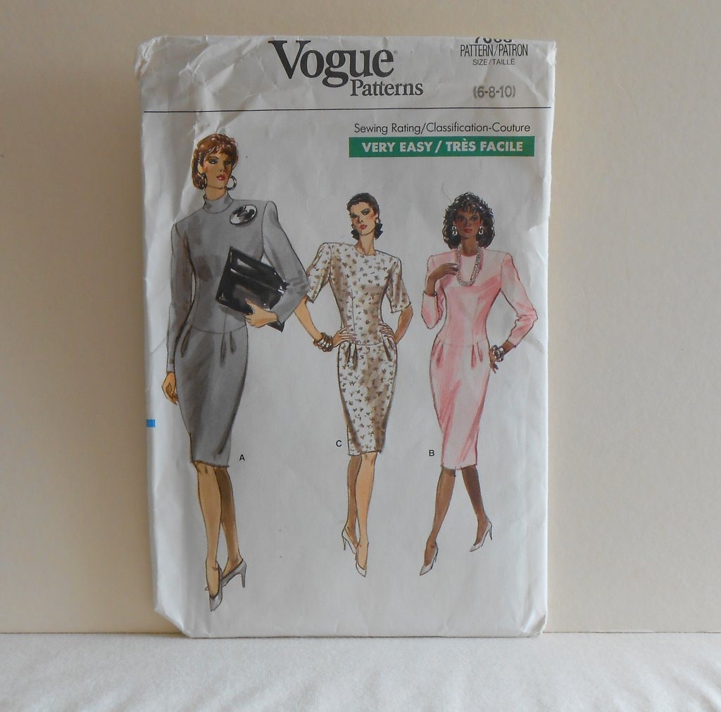 Women's Straight Skirt Dress Size 6-8-10 Vintage UNCUT Vogue 7068 Sewing Pattern