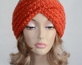 Knit Turban Headband in Coral Color
