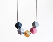 Geometric Necklace / Boho Necklace / Wooden Necklace/  Grey Yellow Pink Navy Blue Necklace