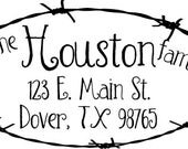 Barbed Wire Frame Custom Return Address Wooden Handle Rubber Stamp