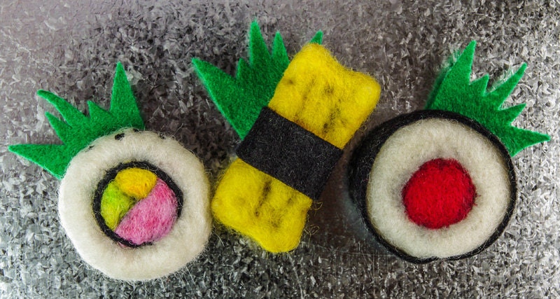 OOAK Needle Felt Plush -  Sushi Magnet Set of 3