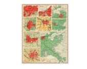 New Orleans, St. Louis, Cincinnati. Vintage 1940s U.S.A. Map. 8" x 10". Ready to Frame. (No. 639)