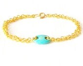 Turquoise Magnesite Gold Double Chain Minimalist Bracelet