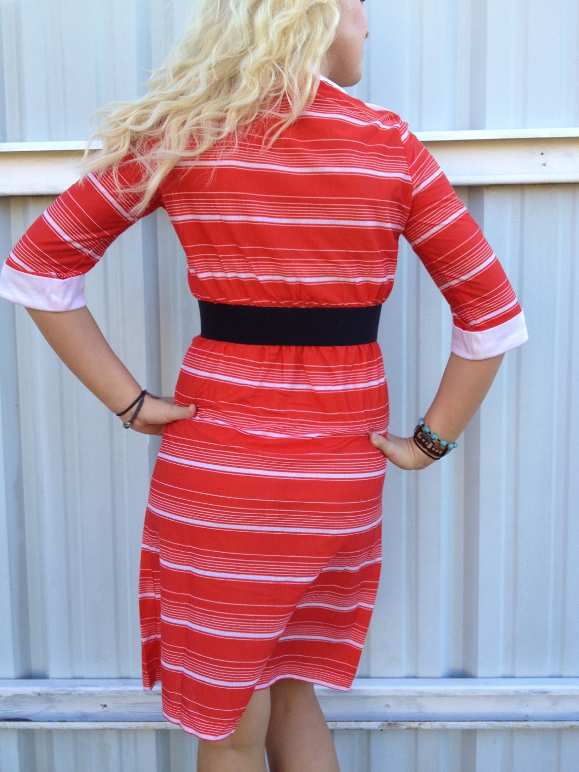 1970's Red Striped Dress Womens Miss Oops of California size 10