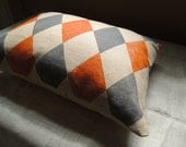 Gray and Orange Argyle Harlequin on Wheat Linen autumn home decor lumbar pillow case