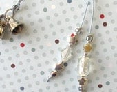 PETITE Garden Chime:  Beaded Windchime with Crystal Clear Foil Lined Beads & Silver Stars.  Light Blue.  Pale Sky Blue.  Three Silver Bells